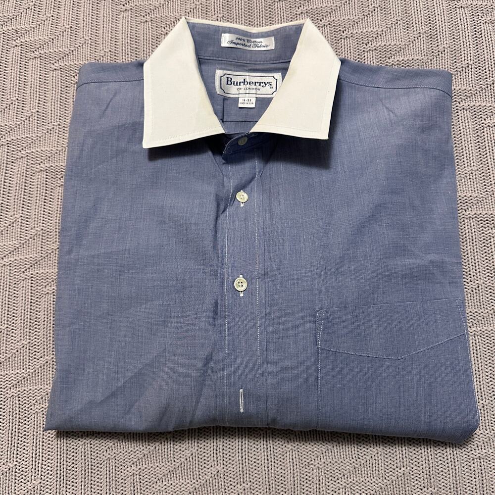 Vintage Burberry blue with white cuff and collar button down size 16